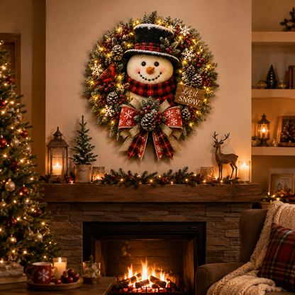 ✨✨Hot Sale 40% OFF⛄ Pre-Lit Snowman Christmas Wreath –  Bring Holiday Cheer to Every Door