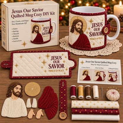 ⏳ Last Day 49% OFF – ✝️ Beginner-Friendly Christmas Faith Mug Cozy Sewing Kit | 6 Christian-Inspired Designs with Fabric Pieces, Batting, Appliqué, Thread, Buttons, Needle & Step-by-Step Guide Included 💕