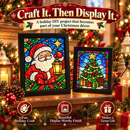 🎄🎨Beginner-Friendly Christmas Stained Glass-Style Frame Kit | 8 Festive Designs with Pens, Foil & Frame (✨Buy 2 Free Shipping)