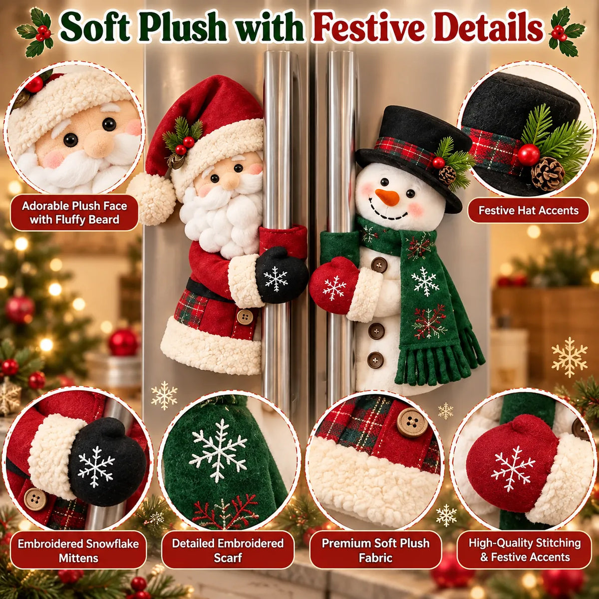 Santa & Snowman Plush Christmas Door Handle Covers