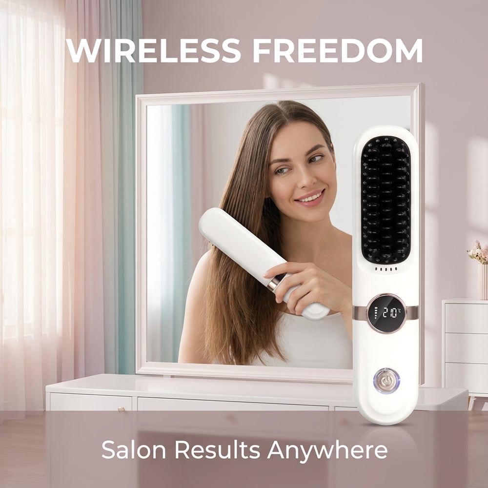Cordless Portable Hair Straightener Brush