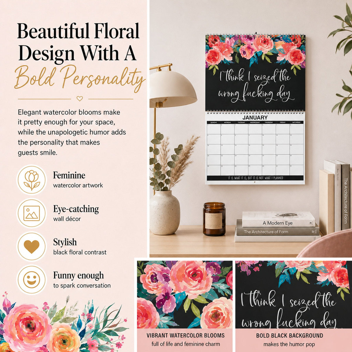 🌸🗓️ 2027 Funny Swear Word Wall Calendar – 'F*ck It' Floral Calendar for Tired-Ass Women 😂✨