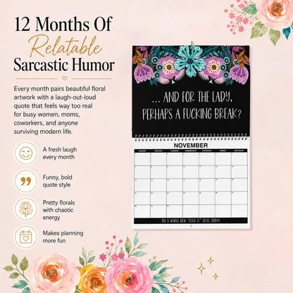 🌸🗓️ 2027 Funny Swear Word Wall Calendar – 'F*ck It' Floral Calendar for Tired-Ass Women 😂✨