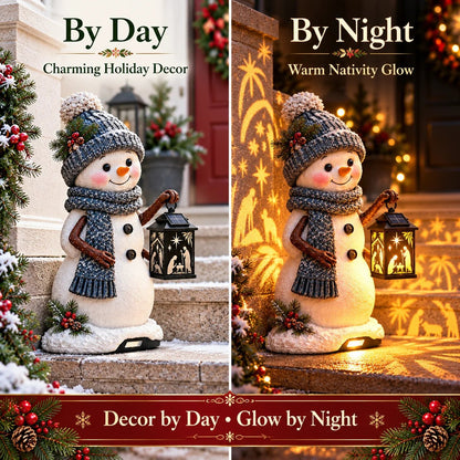 ⛄️🎄Snowman Nativity Glow– Solarbetriebene Weihnachts-Stufenleuchte mit Projektion der Heiligen Familie🌙