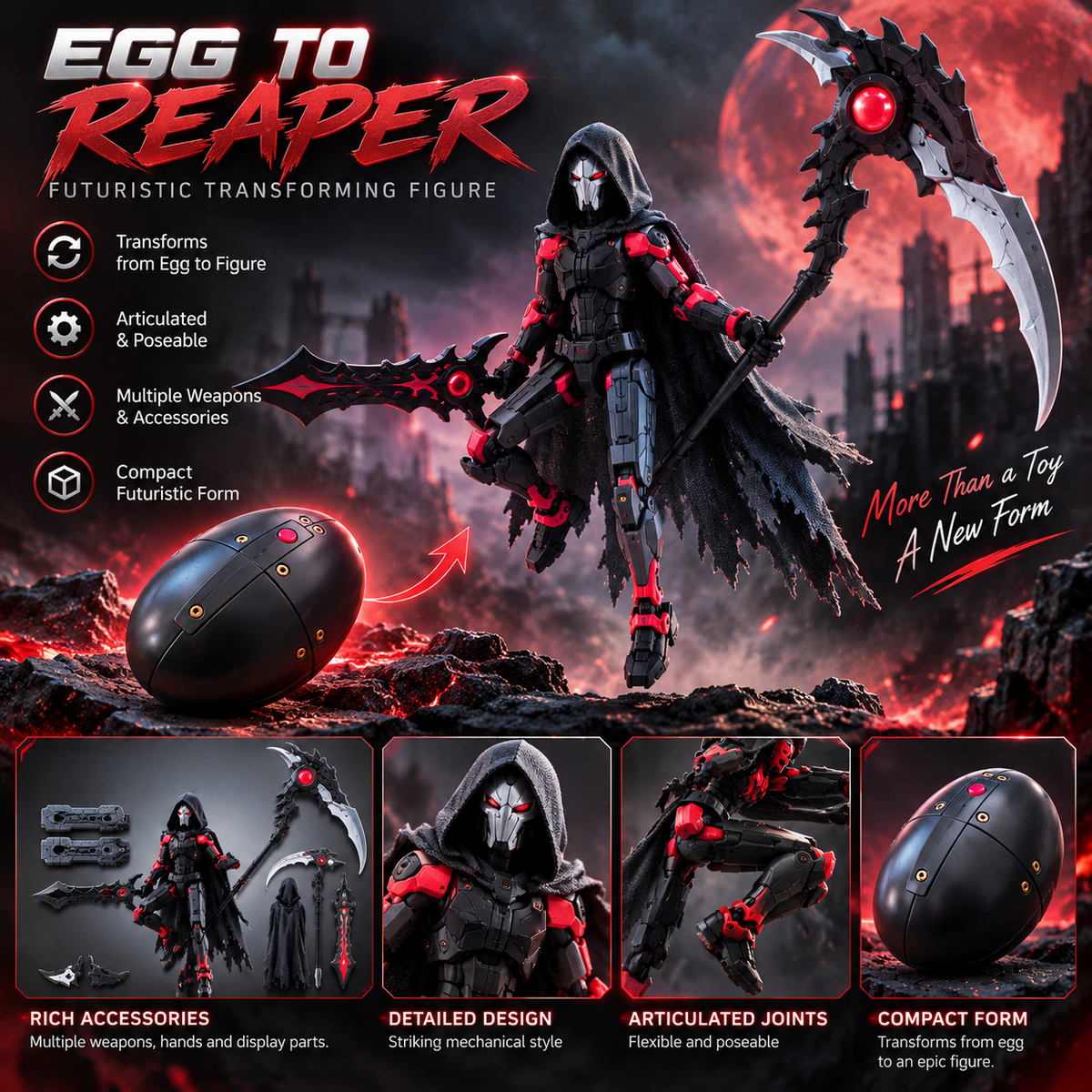 Reaper Transforming Egg – Black Mechanical Warrior – view 1