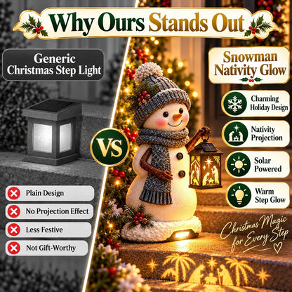 ⛄️🎄Snowman Nativity Glow– Solarbetriebene Weihnachts-Stufenleuchte mit Projektion der Heiligen Familie🌙