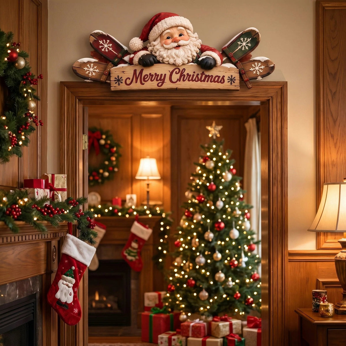 🎄🏔️ Rustic Winter Mountain Cabin Door Frame Decor