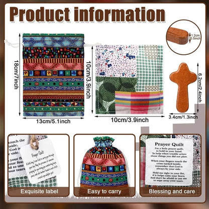 🎁🙏Pocket Prayer Quilt Set | Mini Handmade Prayer Blankets with Cross & Drawstring Bag Christian Gifts✝️