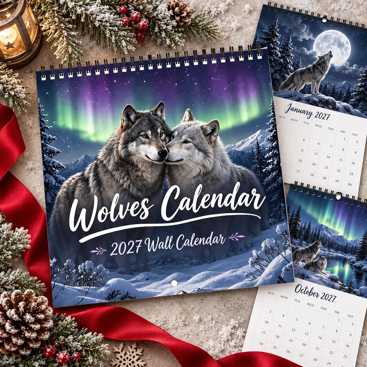 Wolves Calendar 2027 – Northern Lights Wall Calendar