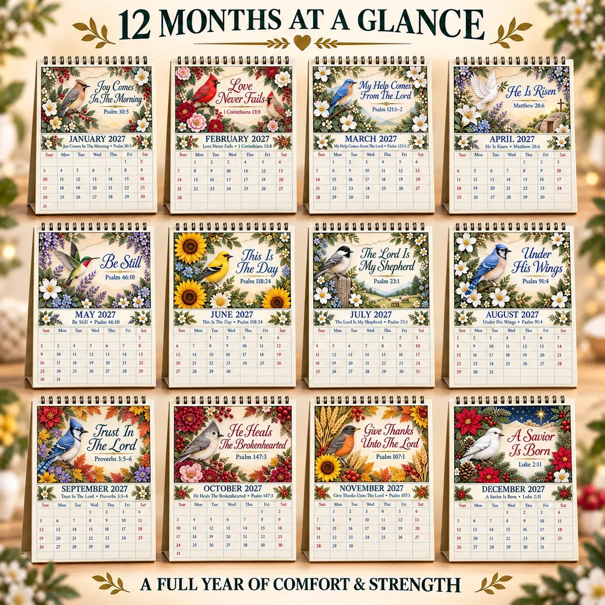 🔥 SPECIAL OFFER |✝️ 3D Christian Calendar 2027 | 12 Scripture Designs with Nature Scenes, Birds & Flowers for Faith-Filled Homes & Meaningful Gifts 🎁