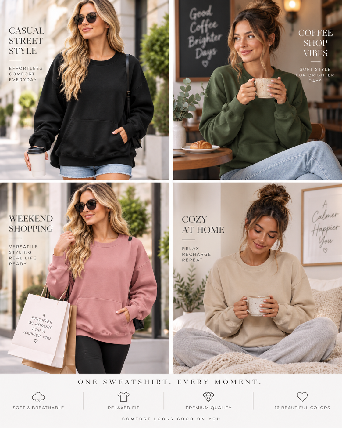 Women's Oversized Long Sleeve Crewneck Sweatshirt with Pocket