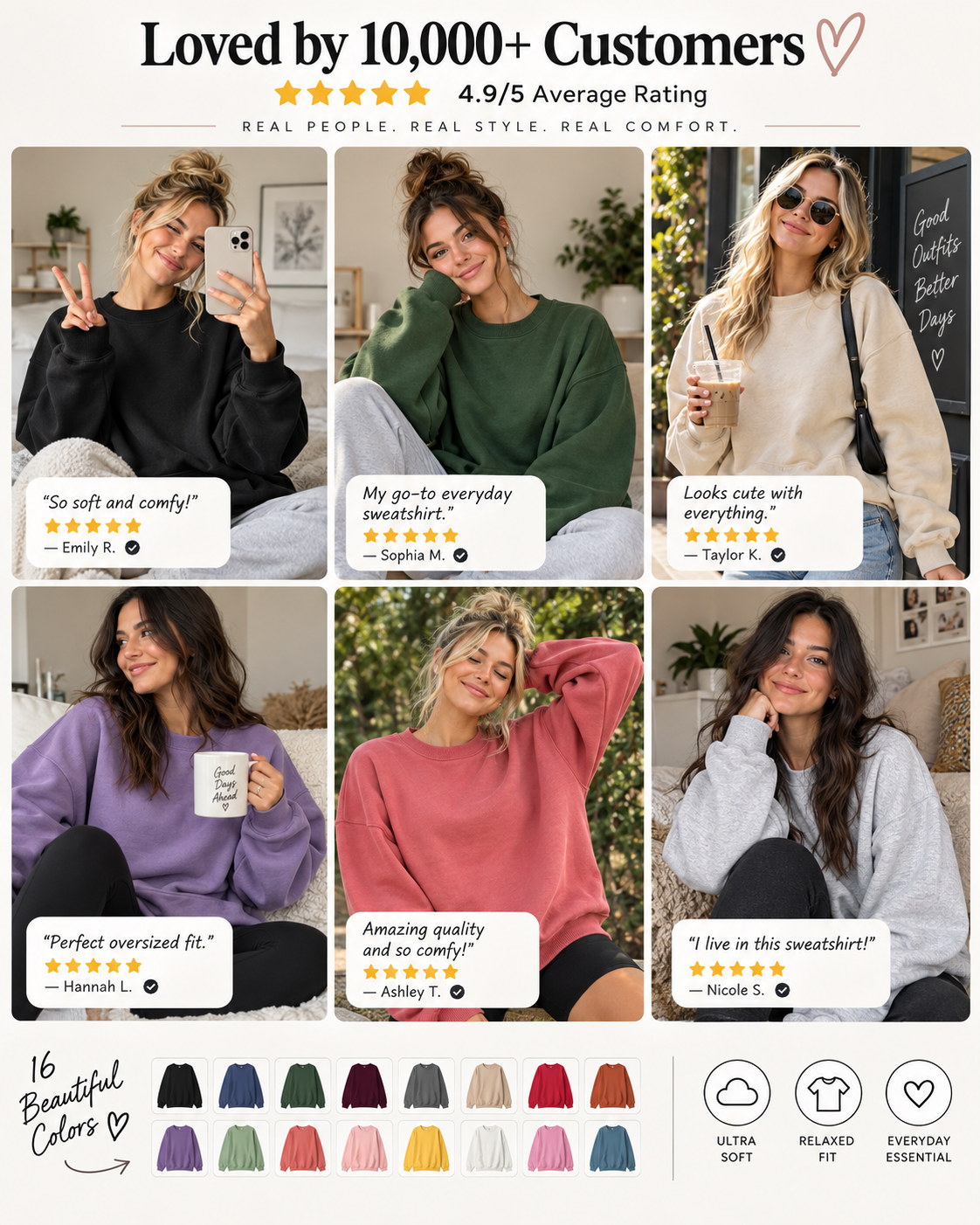 Women's Oversized Long Sleeve Crewneck Sweatshirt with Pocket