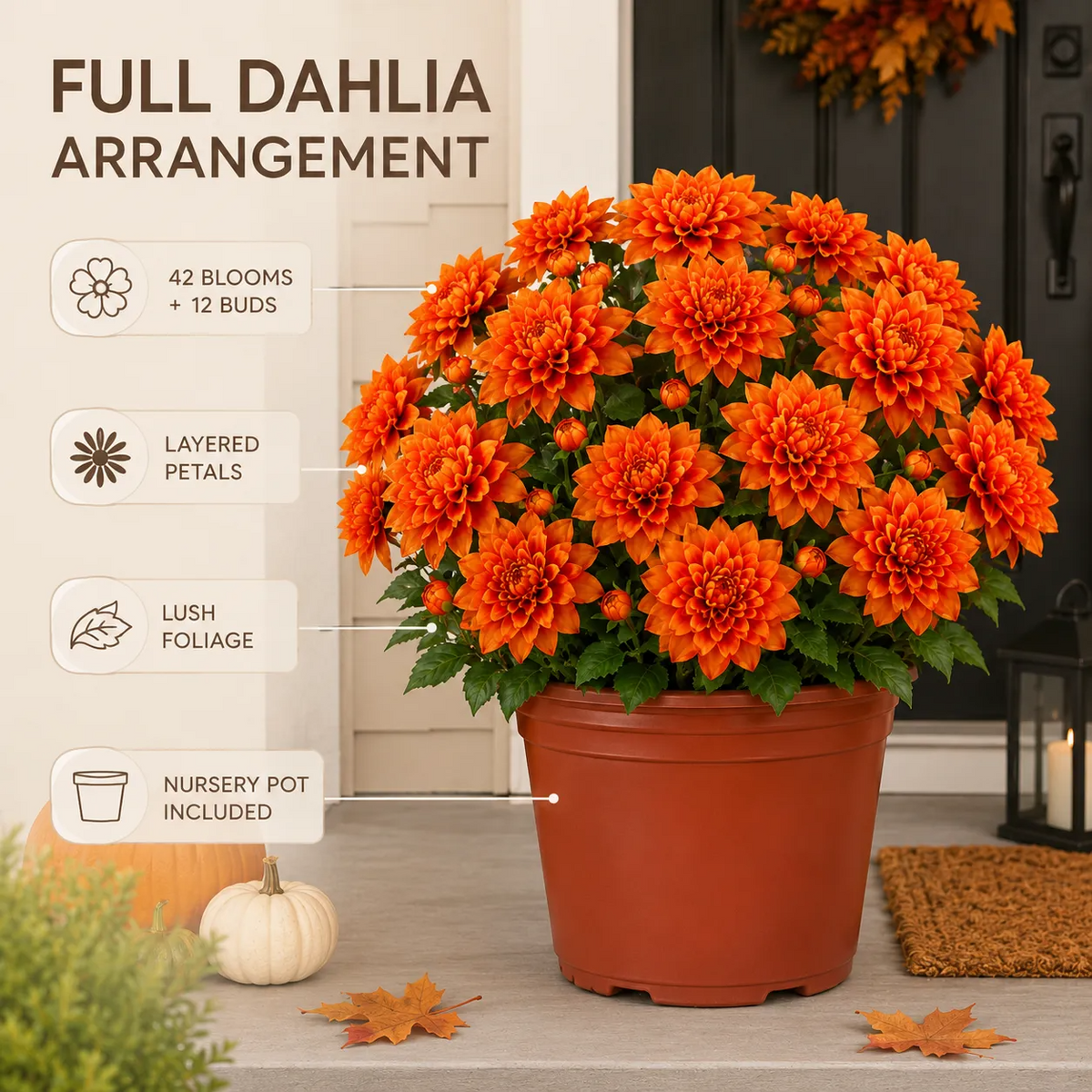 🍂 Last Day 70% OFF — Vibrant Faux Dahlia Fall Porch Planter Filler