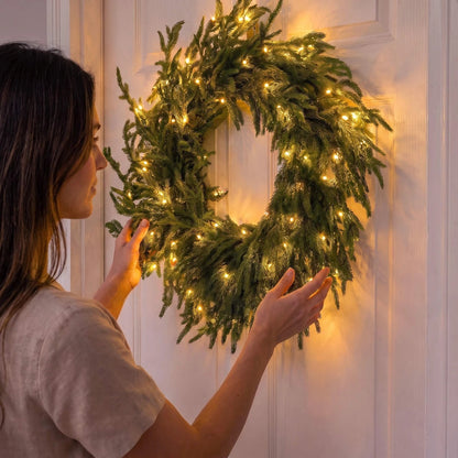 Artificial Christmas Wreath – Realistic Faux Pine & Mixed Needle Greenery, UV Resistant, Waterproof, Windproof