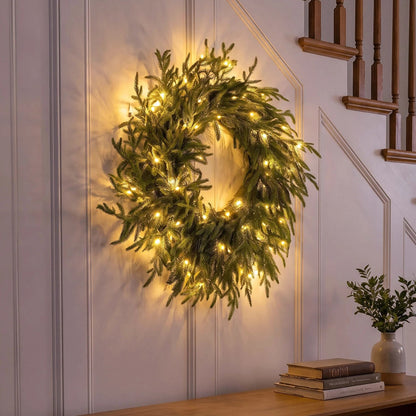 Artificial Christmas Wreath – Realistic Faux Pine & Mixed Needle Greenery, UV Resistant, Waterproof, Windproof
