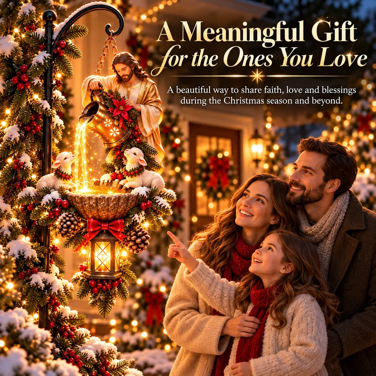 ✝️ Jesus Blessing Lighted Hanging Fountain™ – Christian Christmas Garden Decor