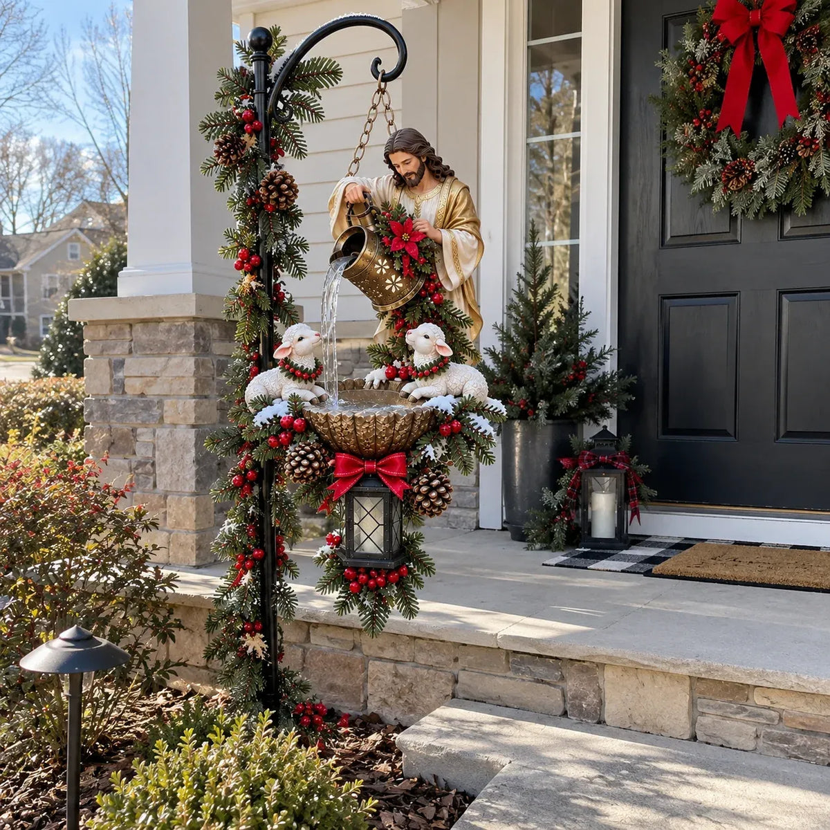 ✝️ Jesus Blessing Lighted Hanging Fountain™ – Christian Christmas Garden Decor