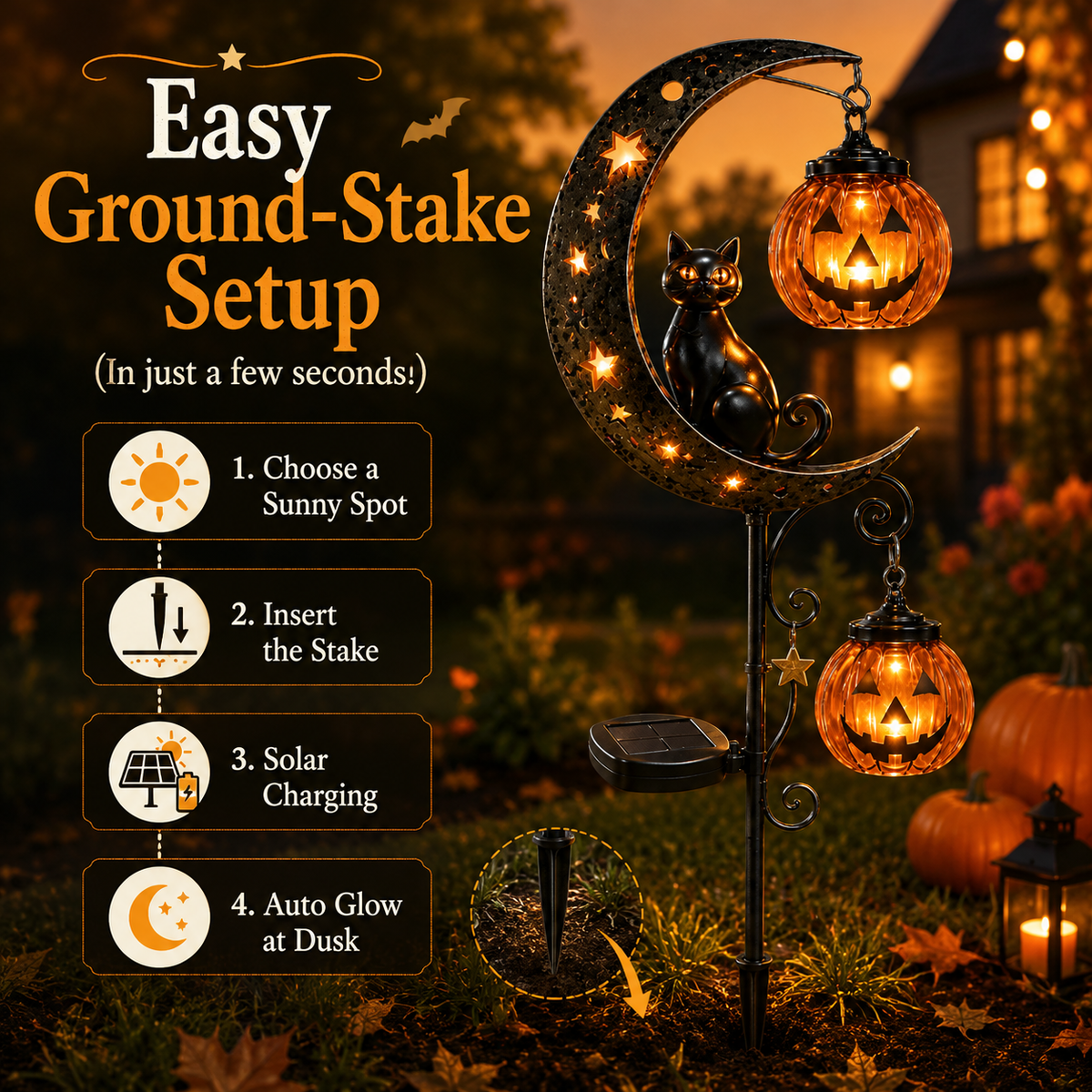 🎃Pumpkin Moon Garden Stake Light for a Magical Halloween Yard