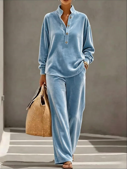 Loose Velvet Two-Piece Top & Pants Set