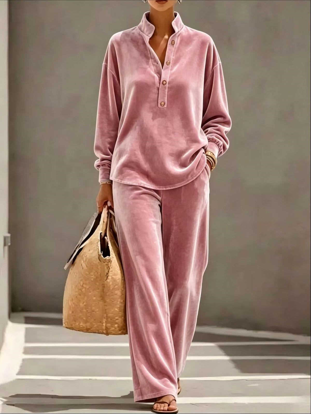 Loose Velvet Two-Piece Top & Pants Set