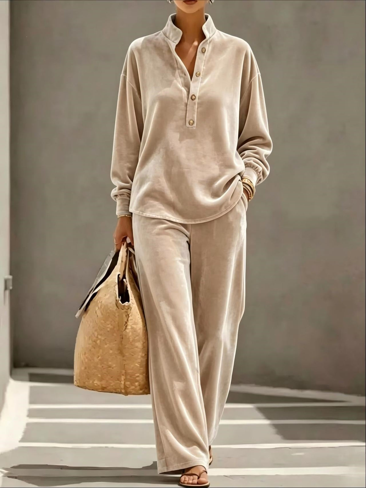 Loose Velvet Two-Piece Top & Pants Set