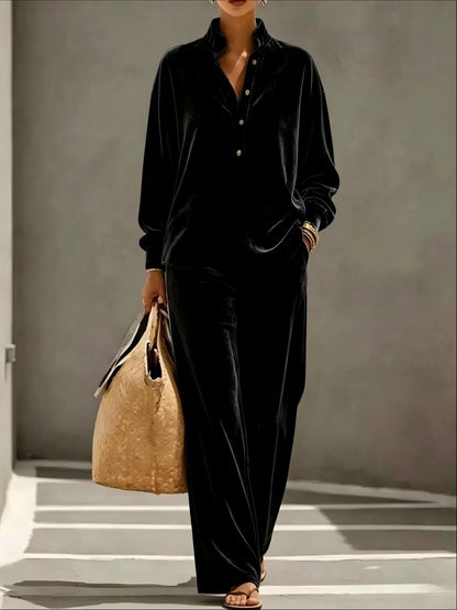 Loose Velvet Two-Piece Top & Pants Set