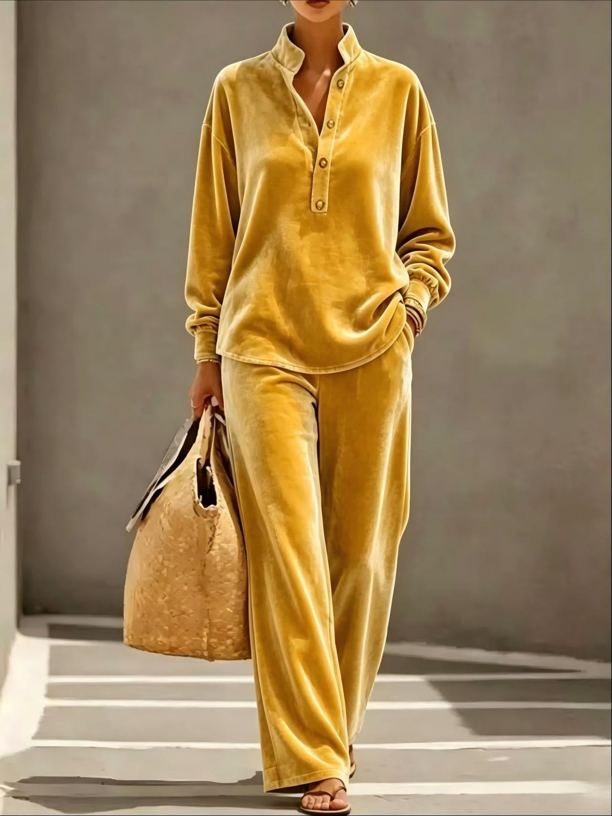 Loose Velvet Two-Piece Top & Pants Set