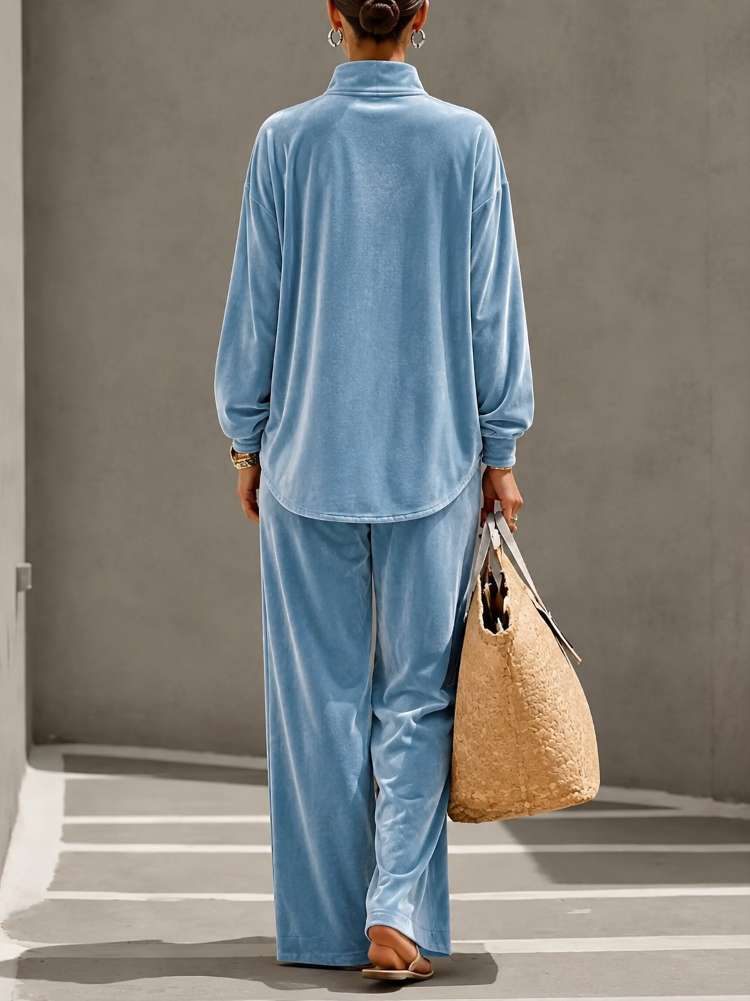 Loose Velvet Two-Piece Top & Pants Set