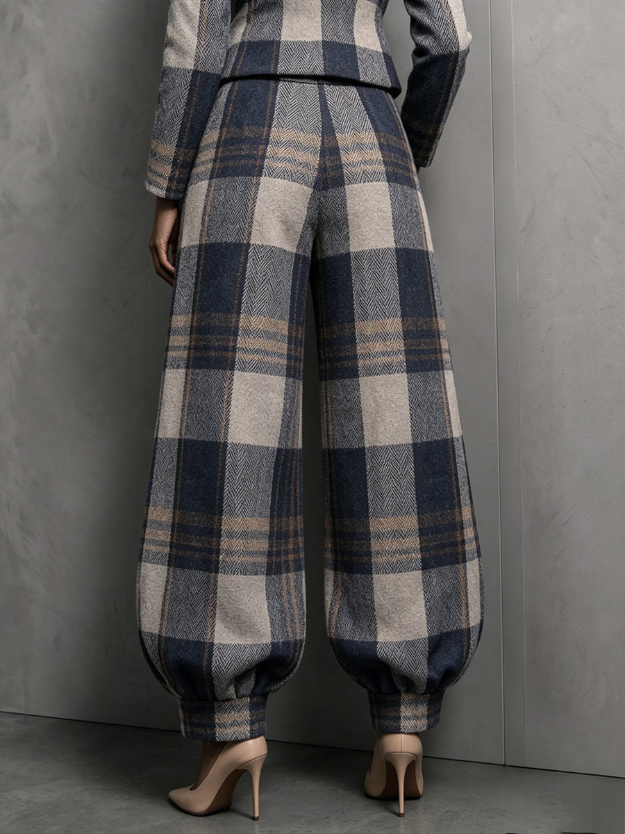 Plaid Blazer & Balloon Pants Matching Set