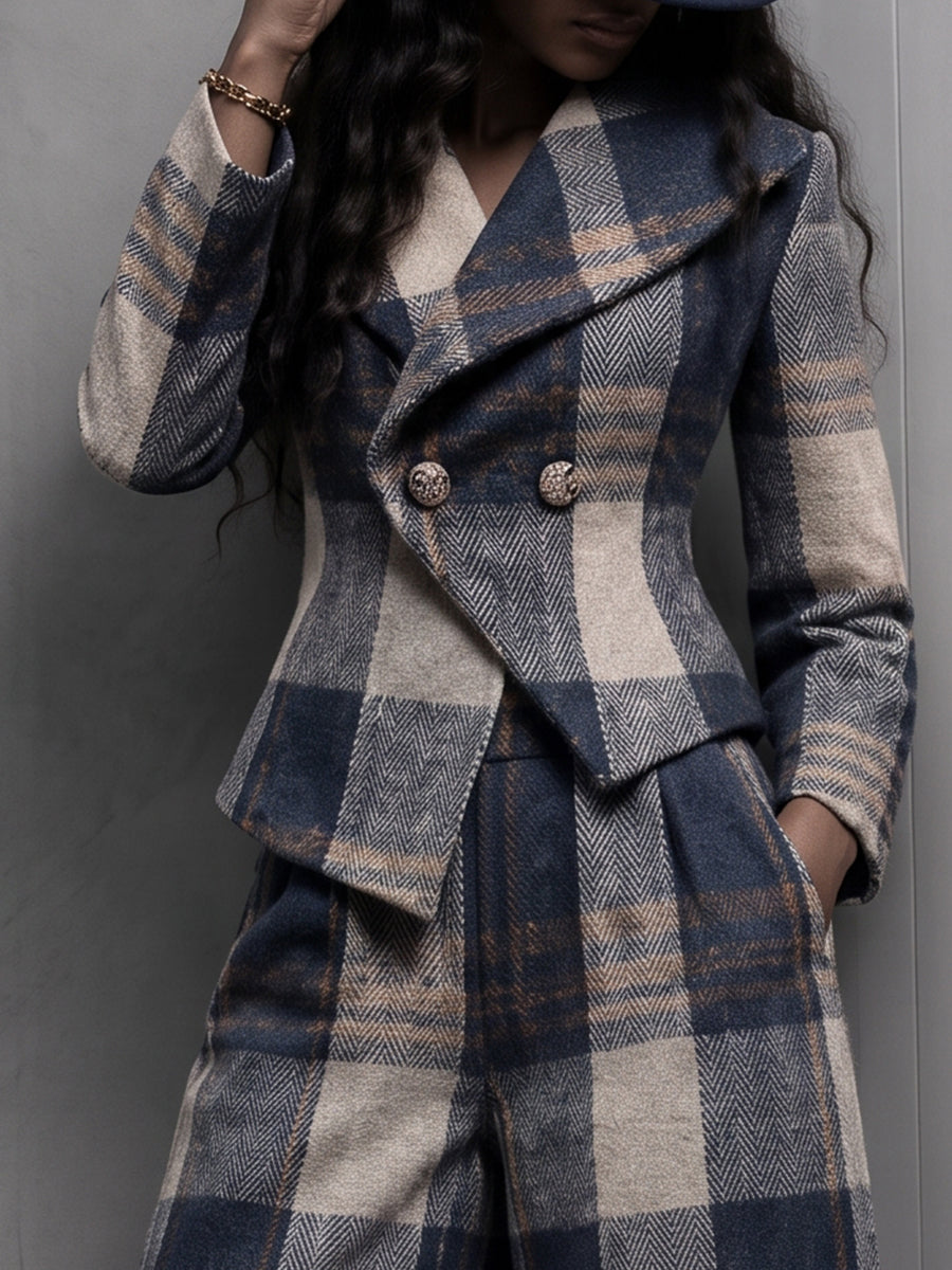 Plaid Blazer & Balloon Pants Matching Set