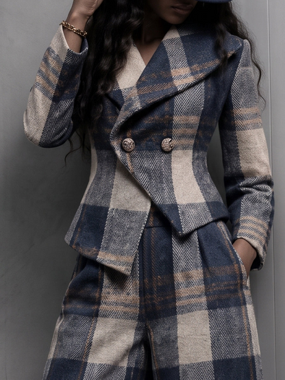 Plaid Blazer & Balloon Pants Matching Set
