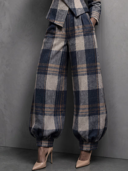 Plaid Blazer & Balloon Pants Matching Set