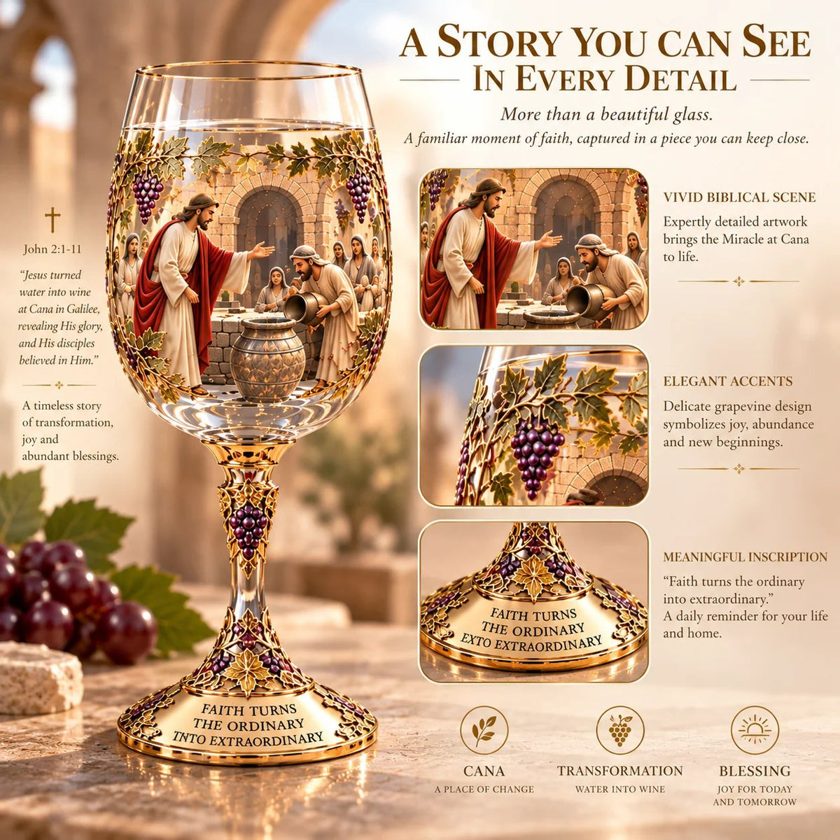 Miracle at Cana Decorative Glass – Water & Wine Designs – view 3