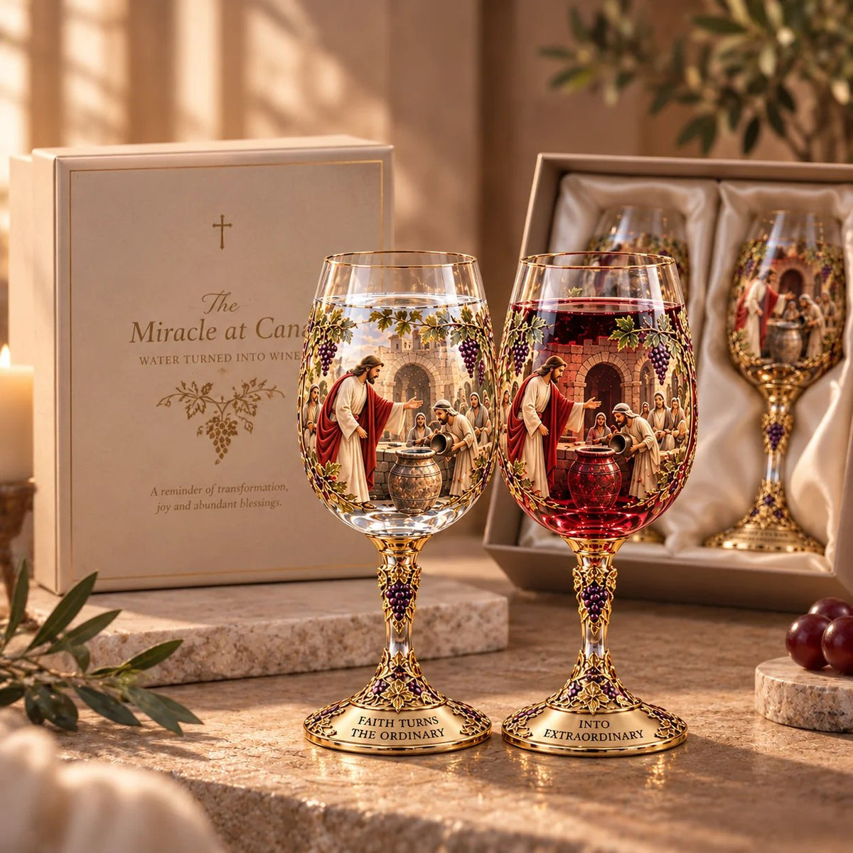 Miracle at Cana Decorative Glass – Water & Wine Designs – view 1