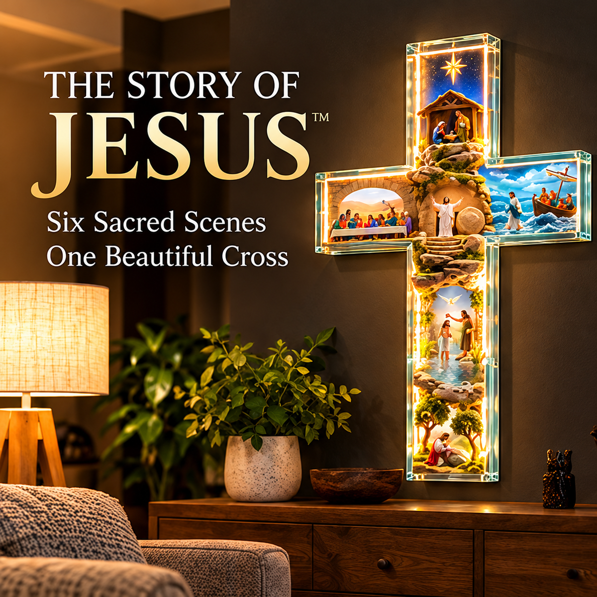 ✨ Last Day – 49% OFF!✝️The Story of Jesus in 6 Scenes Cross Lamp 1