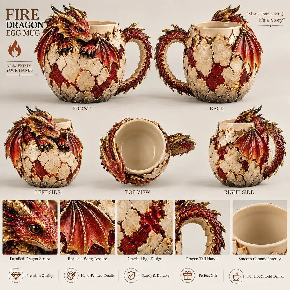 Sculpted Dragon Mug Collection – 6 Fantasy Realm Designs