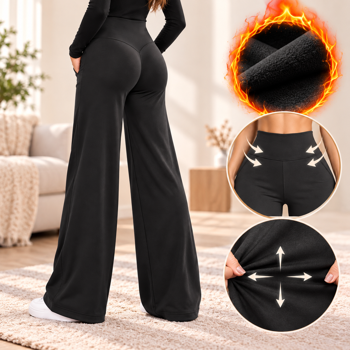 Women's High-Waisted Fleece-Lined Wide-Leg Pants – product view 1