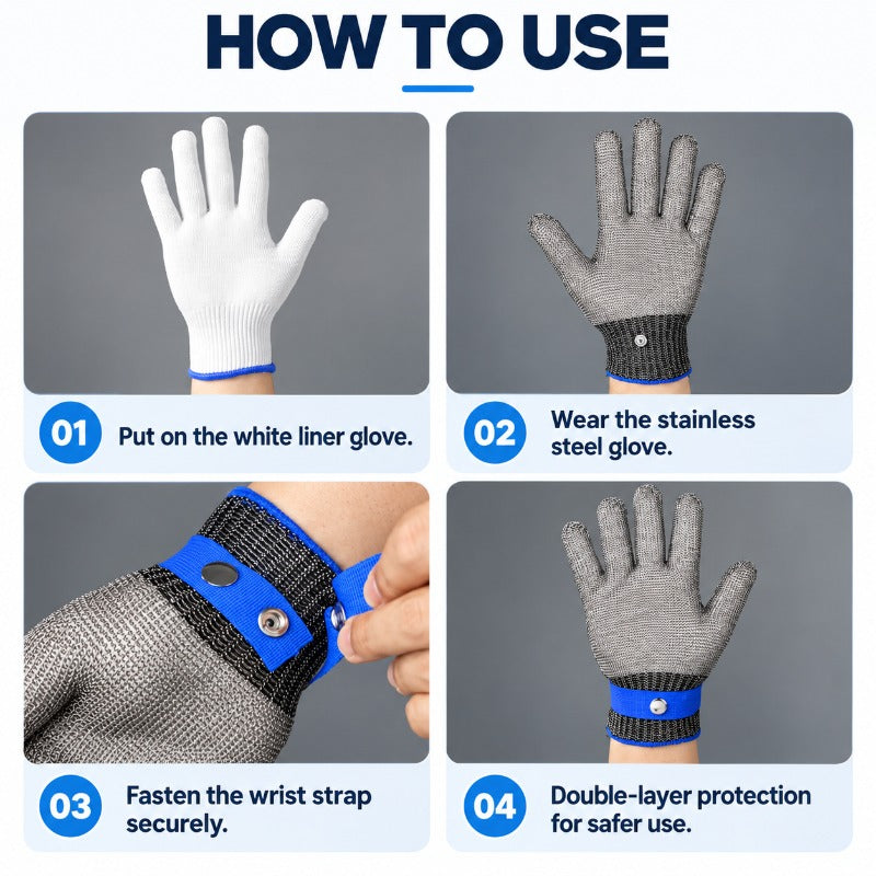 Stainless Steel Wire Cut-Resistant Glove with Comfort Liner