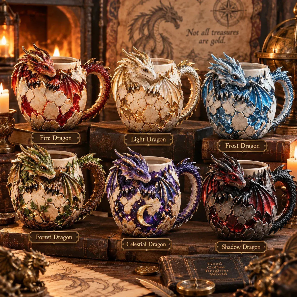 Sculpted Dragon Mug Collection – 6 Fantasy Realm Designs