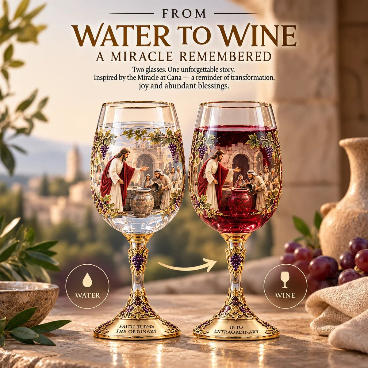 Miracle at Cana Decorative Glass – Water & Wine Designs – view 2