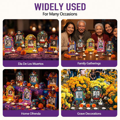 Día de los Muertos Complete Ofrenda Altar Kit – 10 Wooden Photo Frames with Marigolds & Accent Decor