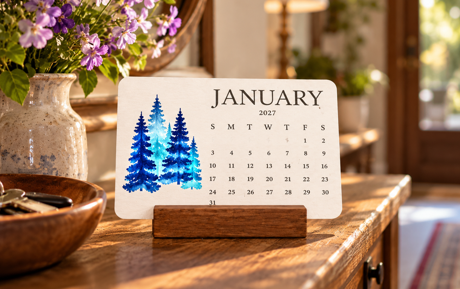 Seed-paper calendar surrounded by plants