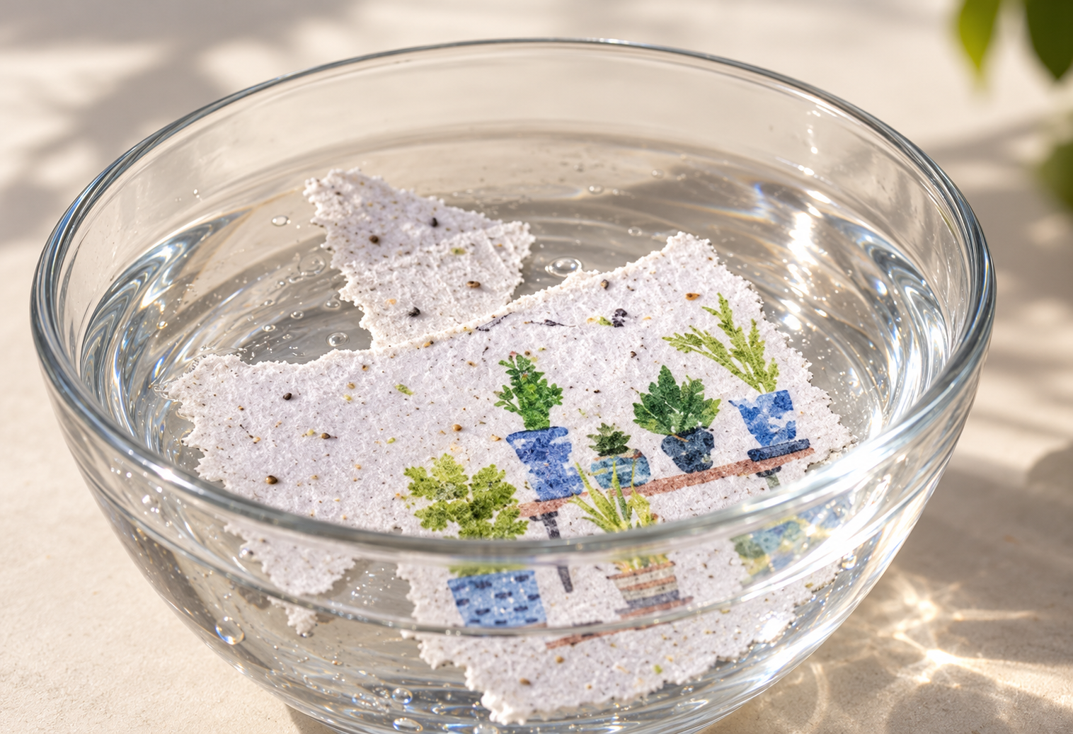 Soaking pieces of paper in water