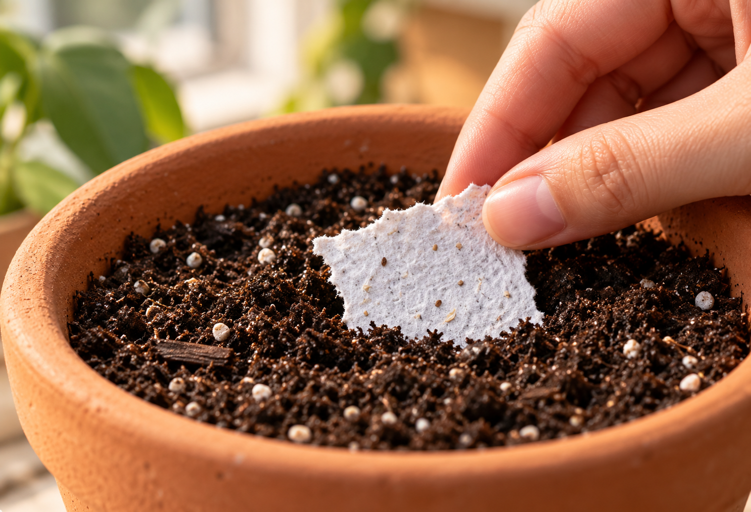 Placing seed paper into a planter