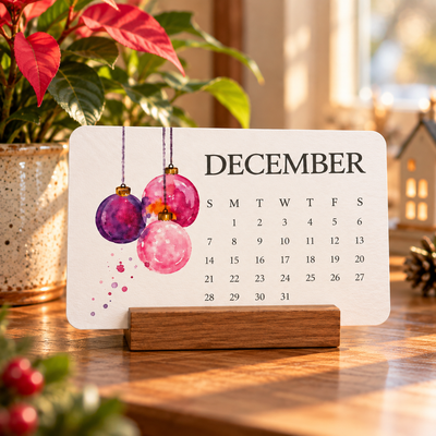 December watercolor calendar with holiday plants