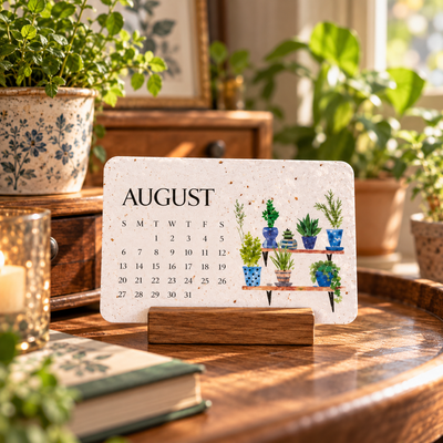Seed calendar on a writing desk