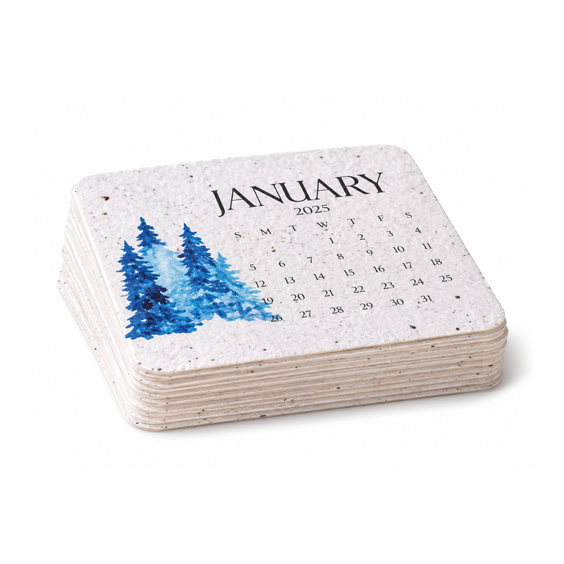Stack of textured watercolor seed-paper calendar cards