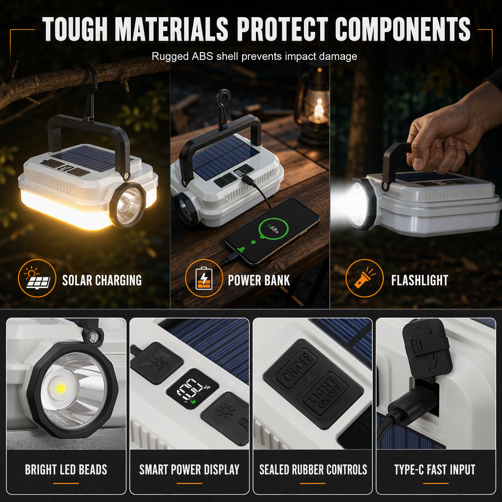 🏕️ Solar Camping Lantern – Dual Light & Emergency Power Bank