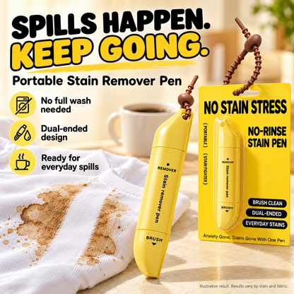 Portable Dual-Head Stain Remover Pen✨ Instant No-Rinse Emergency Spot Cleaner for Clothes, Oil & Coffee Stains