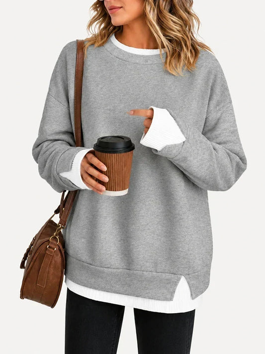 🔥Free Shipping Today-Faux-Layered Oversized Crewneck Sweatshirt